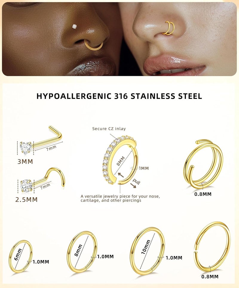 Leocuci Store Nose Piercings Studs Hoop Nose Rings for Women Gold Plated - Image 4